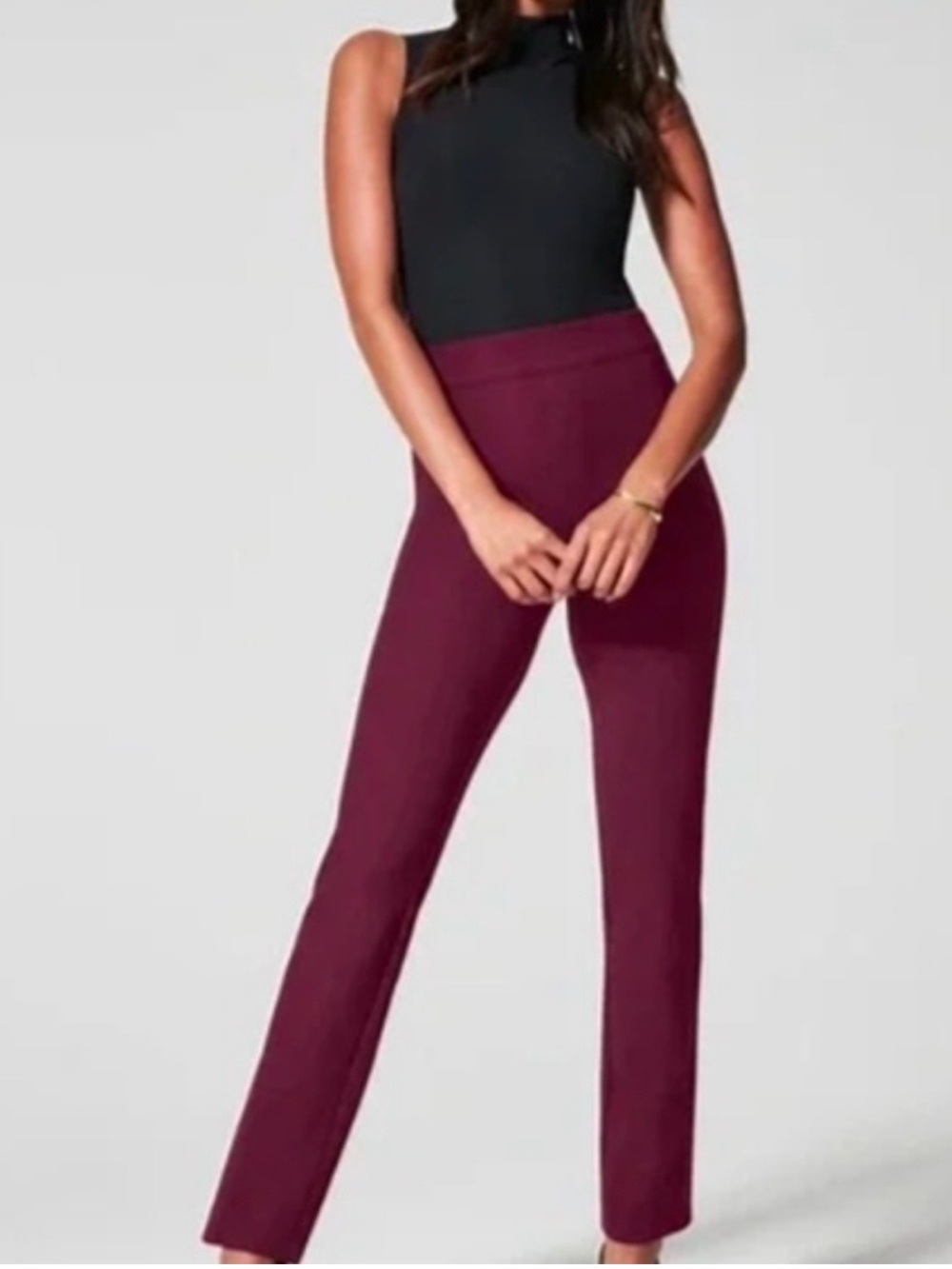 SPANX Stretch Slim Straight Pants in Burgundy 20254R